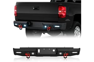 YZONA Pickup Truck Rear Step Bumper Compatible for 2014-2018 Chevy Silverado 1500 & GMC Sierra 1500 Off-Road Bumper Consists of Sensor Holes, Paintable Decor, 4 x 18W LED Lights & D-rings (Black)