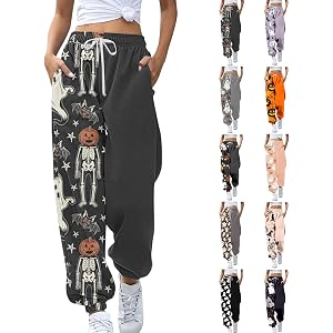 NUOLALDH Halloween Pajamas Womens Halloween Pants Baggy Sweatpants Lounge Sweat Pant Active Jogging Fall Clothes