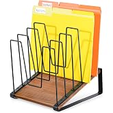 HULISEN Inclined Desk File Organizer, 5-Section Desktop File Folder Holder | Visible Tiered Design, Metal Rack with Wood Base, Vertical Storage for Binders Documents &amp; Magazines, Classroom Office Use