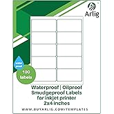 Arlig 2x4 Inch Waterproof Labels for Inkjet Printers – Smudge-Proof, Oil-Proof for DIY, Crafts, Bottles, Food, Pantry, Organization, and Jars | 100 Labels (10 Sheets, 10/Sheet) (Matte)