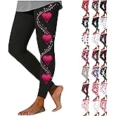 Womens Valentines Leggings Cute Love Heart Print Graphic Valentine Tight Slim Fit Soft High Waisted Yoga Pants