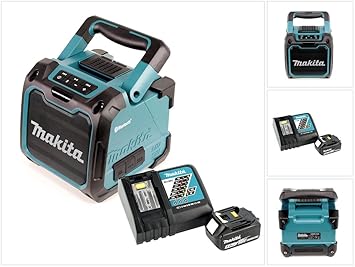 Makita DMR 200 10,8-18 V Baustellen Lautsprecher Grün Bluetooth + 1x BL 1850 18V - 5Ah Akku + 1x DC 18 RC Schnellladegerät