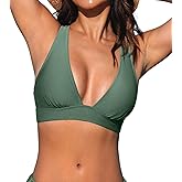 CUPSHE Women's Bikini Top V Neck Triangle Top Wide Straps Cross Back Lace up