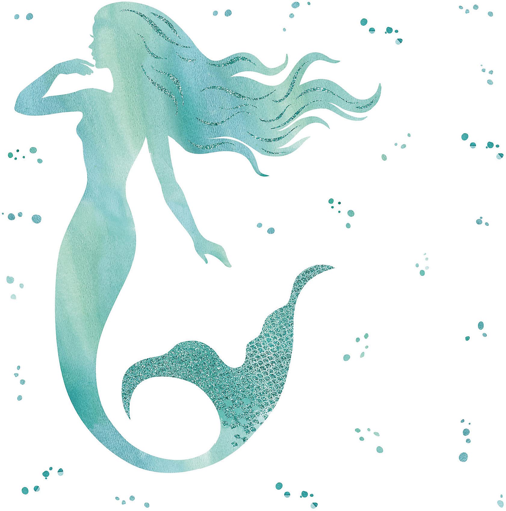 RoomMates RMK4099GM Glitter Mermaid Peel and Stick Giant Wall Decals, Blue, Aqua, Teal