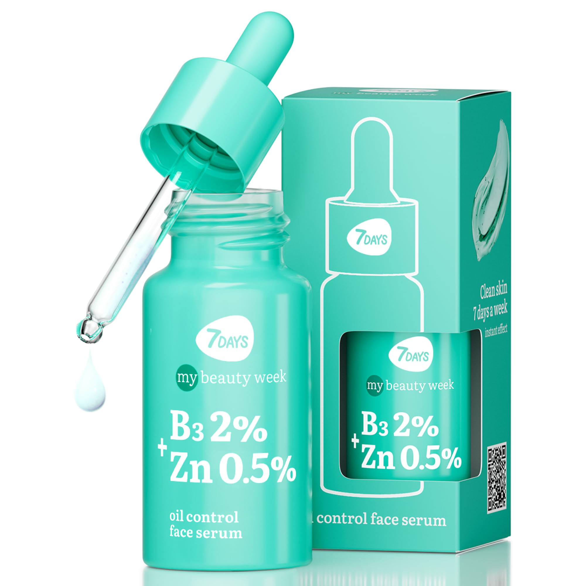 7DAYS Niacinamide & Zinc Face Serum, Acne Treatment & Pore-Tightening, Korean Skincare, All Skin Types, 30ml