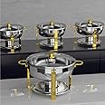 Amhier Chafing Dishes for Buffet, 5 Qt Round Chafing Dish Buffet Set with Glass Lid, Stainless Steel Chafers and Buffet Warmers Sets for Parties, Rolled-Edge Design with Gold and Silver, 4 Pack