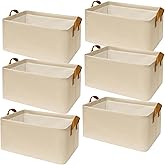 SNWDN 6 Pack Closet Cloth Storage Bins for Shelves, Medium Storage Baskets for Shelves, Fabric Bins for Closet organization with Handles( Beige 15''L x 10''W x 8''H)