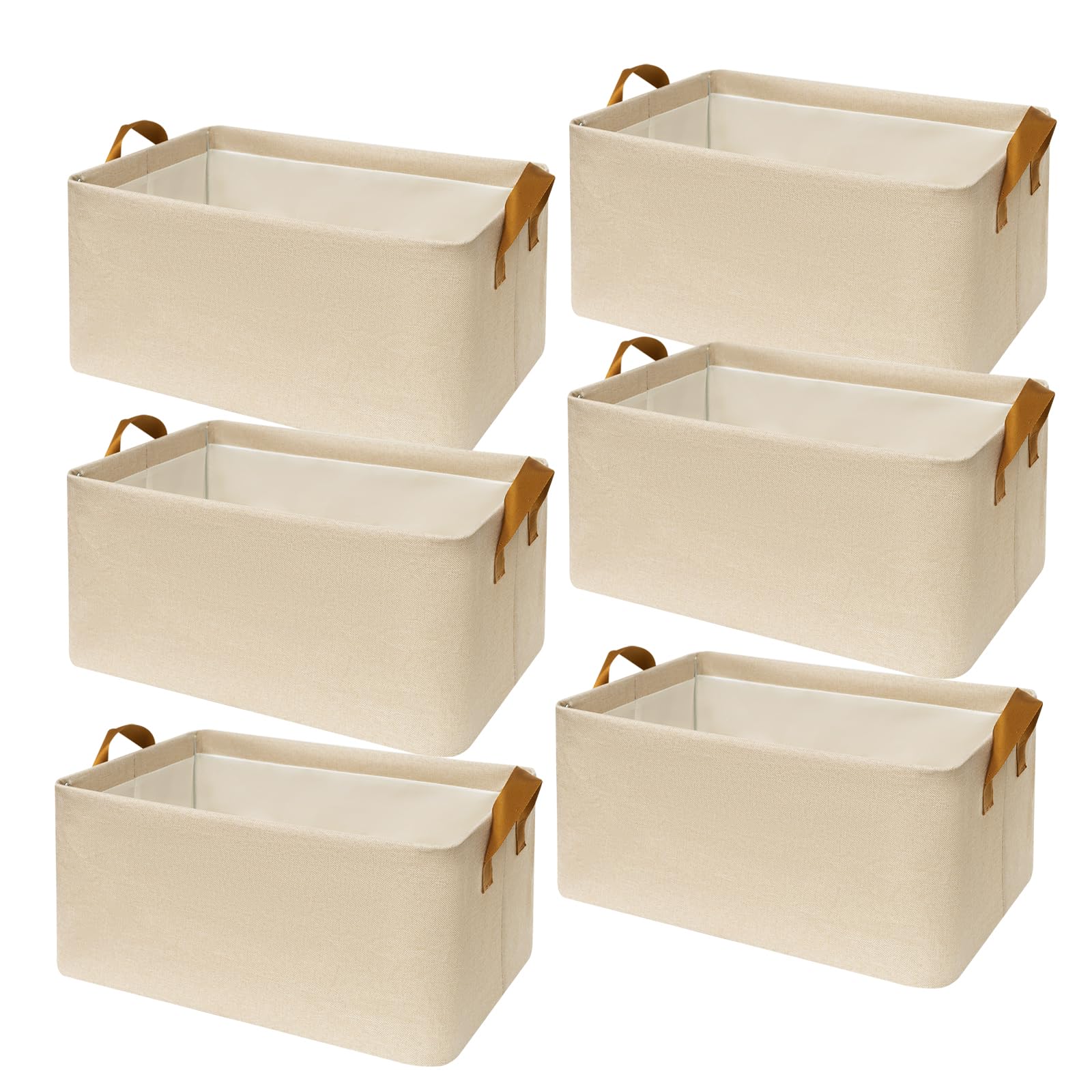Photo 1 of 6 Pack Closet Cloth Storage Bins for Shelves, Medium Storage Baskets for Shelves, Fabric Bins for Closet organization with Handles? Beige 15''L x 10.2''W x 7.5''H?