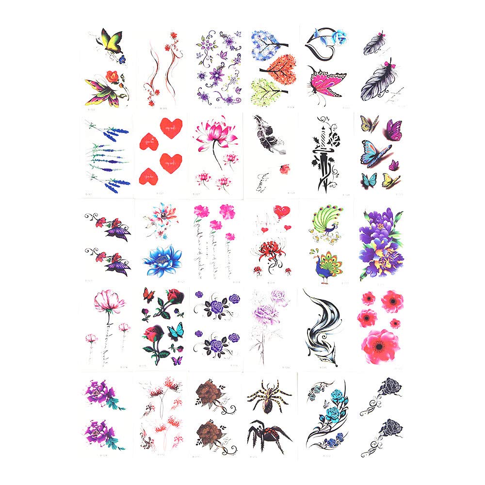 YALANK 30 Sheets Temporary Tattoos Sticker For Women Girls Models Adults, Colorful Body Art Sticker Makeup Waterproof Sexy Realistic Arm Fake Tattoos Sticker Hand Neck Wrist Fashion