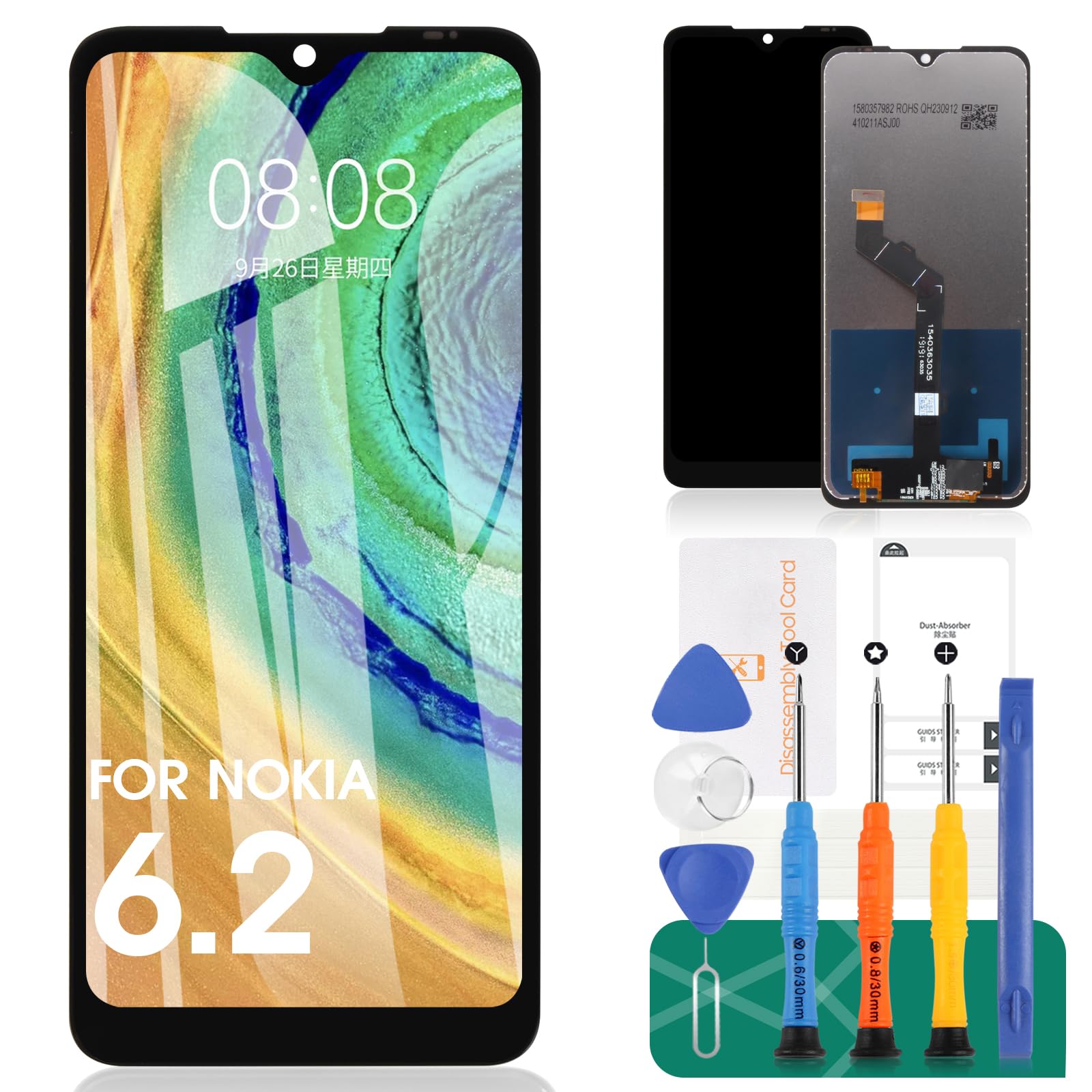 For Nokia 6.2 LCD Screen For Nokia 7.2 Screen Replacement TA-1200 LCD Display TA-1198 Touch Digitizer Assembly TA-1201,TA-1187,TA-1193,TA-1178,TA-1196,TA-1181 Repair Kit(Black No Frame)