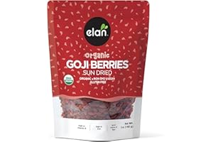 Elan Organic Dried Goji Berries, 140g, Sulphite-free, Non-GMO, Vegan, Gluten-Free, Kosher, Wolfberries, Healthy Snacks, Dried