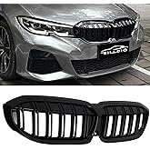 BILLDIO Front Kidney Grille Glossy Black Grill Compatible with BMW 3 Series G20 2019 2020 2021 2022 316i 318i 320i 328i 330i 335i 340i Double Slats