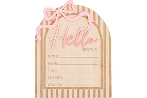 Hello World Newborn Sign, Wooden Pink Bow Baby Announcement Sign Funny Newborn Announcement Board Suitable for Home Hospital 