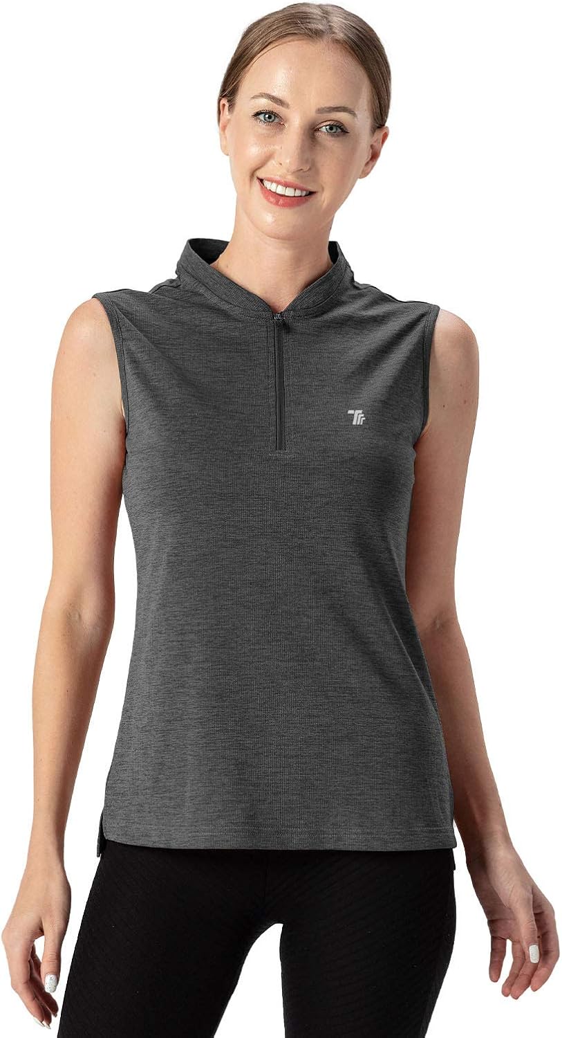 Rdruko Women's Sleeveless Golf Polo Shirts Zip Up Dry Fit Athletic Tank Tops UPF 50+: Clothing