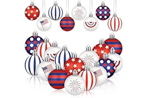 Realspring 40 Pcs 4th of July Patriotic Hanging Ball Ornaments Memorial Day Ornaments for Small Tree Independence Day Veterans Day Holiday Party Decorations