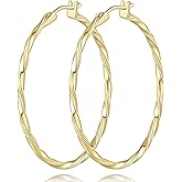 NICRET 14K Gold Hoop Earrings for Women’s Hoops Earring Large Hoop Earring Gold Earrings For Women Twisted 40mm