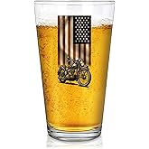 Panvola Motorcycle American Flag Beer Glass Motorcycle Gifts For Dad Husband Brother Boyfriend Rider Biker Motorcyclist US Flag Patriotic Pint Glasses Clear Drinking Glass 16 oz