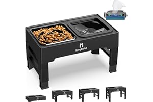 KungFuPet Elevated Dog Bowls, 2-in-1 Raised Slow Feeder Dog Bowls Stand with Anti Spill Non-Skid No Shaking Water Bowl 4 Height for Large Medium Dogs[Upgrade Version]