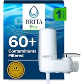 Brita Elite Advanced White Faucet Water Filter System, 1 Filter | 3 spray options, reduces 60+ contaminants, 4 month filter life, no tools install, replaces 1,800 bottles