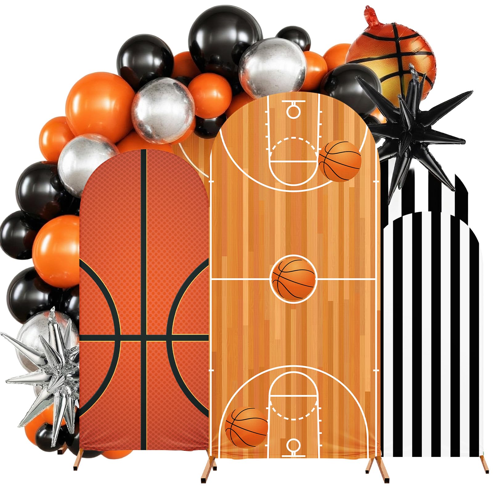 Photo 1 of Tingjoo 103 Pcs Basketball Birthday Party Decoration, 4ft, 5ft, 6ft Basketball Arch Backdrop Stand Cover Basketballs Balloon Arch Kit