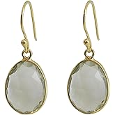 Gemstone Gold Plated Sterling Silver Drop Earrings - Natural Gem - Handmade Jewelry Gift Ideas for Her Women - Christmas Birthday Valentine's Mother's Day