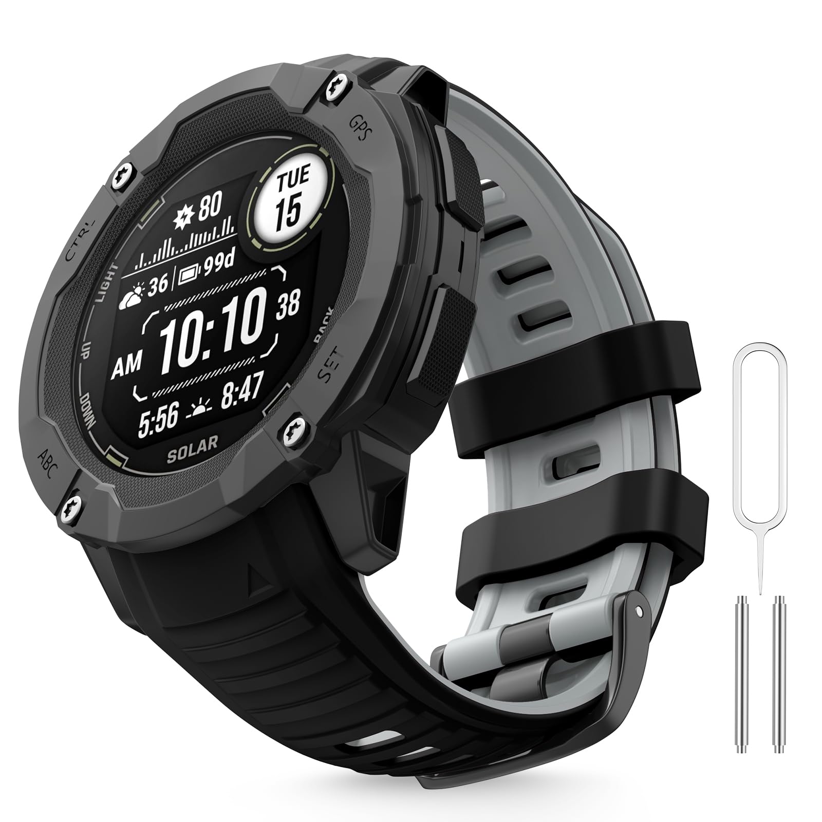 MYSNBKN 26mm Watch Strap for Garmin Instinct 2X/Instinct 2X Solar, Tactical Soft Silicone Replacement Strap with Adapter Tools — image 1