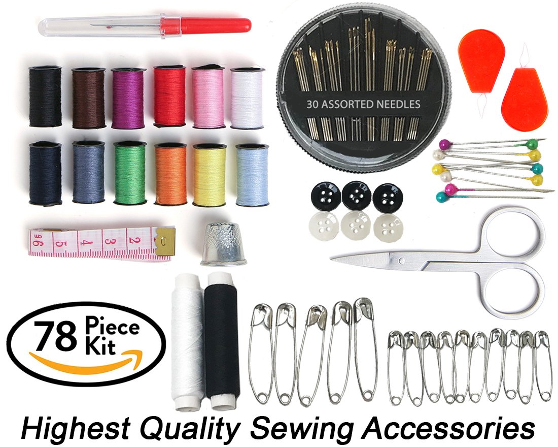 CraftLab Best Mini Sewing Kit with Sewing Survival Ebook, 78 Emergency Accessories for Home, Travel, Dorm, Emergency Preparedness