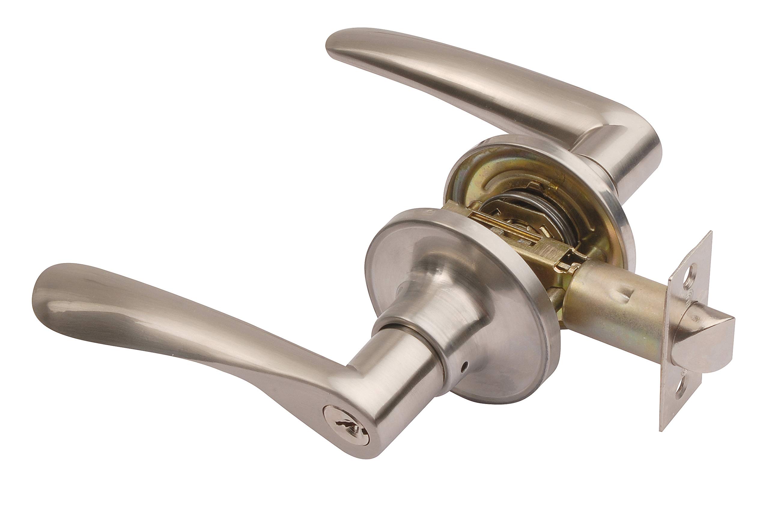 Excel Architectural DP6970 Reversible Entrance Door Handle on Rose Set with Adjustable Latch, Satin Nickel