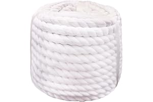 VEIZEDD VEIZEED White Cotton Rope 1/2 Inch X 100 Feet - Natural Cotton Rope for Hanging Crafts Projects Wedding Decoration, 1/2 Inch Twisted Cotton Rope Cord