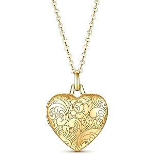 YOUFENG Love Heart Locket 14K Gold-Filled Oval Circle Rectangle Lockets that Hold Pictures Floral Patterns Necklace for Women