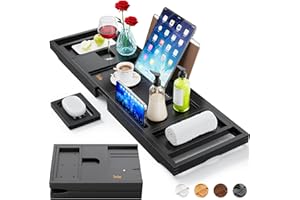 YIRILAN Luxury Bathtub Tray Caddy - Expandable Bath Tray - Unique House Warming Gifts, New Home, Anniversary & Wedding Gifts for Couple, Bridal Shower Gift for Women