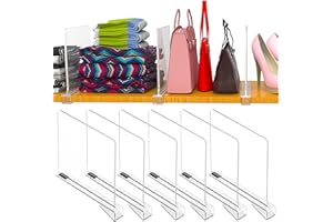 CYEELVES 6 Pack Closet Shelves, Shelf Dividers, Clear Acrylic Shelf Divider for Closets, Wood Shelf Dividers Purse Organizer Separators, Closet Shelf Organizer for Kitchen Cabinets Storage Clothes Organization