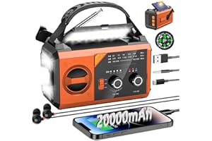 RAOUOEN 20000mAh Emergency Weather Radio, AM/FM/NOAA Hand Crank Radio with Wireless Speaker, Solar & Hand Crank Power, Built-in Flashlight, SOS Alarm, 15W Fast Charge