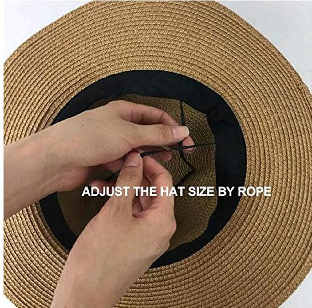 Lanzom Women Wide Brim Straw Panama Roll up Hat Fedora Beach Sun Hat UPF50+ (Khaki) One Size at  Women’s Clothing store