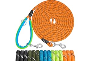XiaZ 15FT 30FT 50FT Training Leash for Dogs, Nylon Rope Dog Leashes with 2 Swivel Hooks and Comfortable Padded Handle, Puppy 