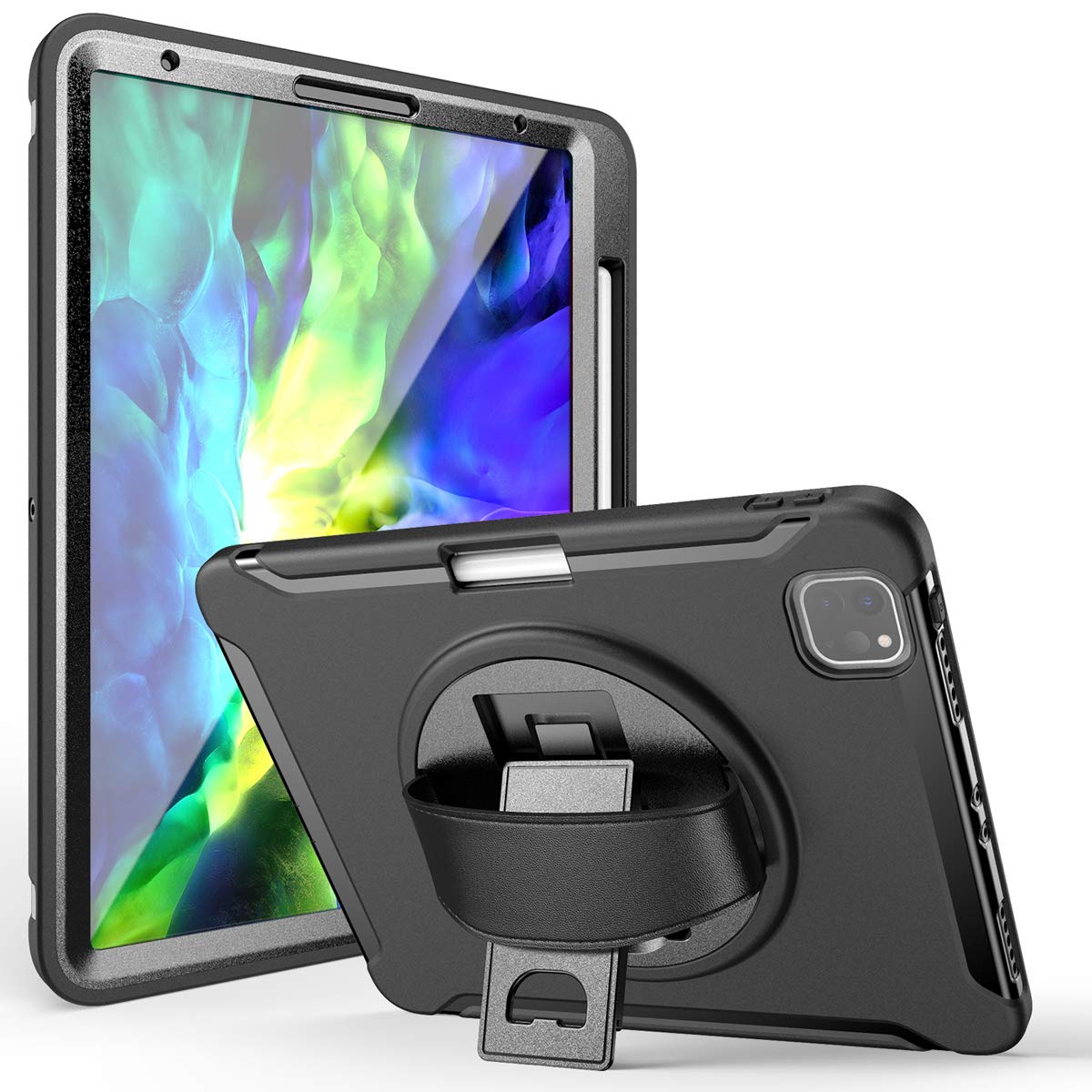 Karylax - iPad Pro 12.9" (6th/5th/4th/3rd Generation, 2022/2021/2020/2018), Screen Protector Included, Heavy Duty Case, Stand, Cover for iPad 12.9 Inch, Black