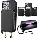Bocasal RFID Blocking Wallet Pu Leather Flip Folio Case for iPhone 14 Pro Max, 6.7 Inch 5G Crossbody Zipper Purse Case, Card Holder With Kickstand & Detachable Wrist Strap (Black)