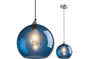 LBSQJ Blue Glass Pendant Lights Kitchen Island Lighting Globe Pendant Light Fixtures Modern Pendant Lighting for Kitchen Island Bedroom Living Dining Room Light Fixture(9.84in, 1-Pack)