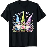 Whimsical Gnome Trio with Flowers and Butterflies T-Shirt