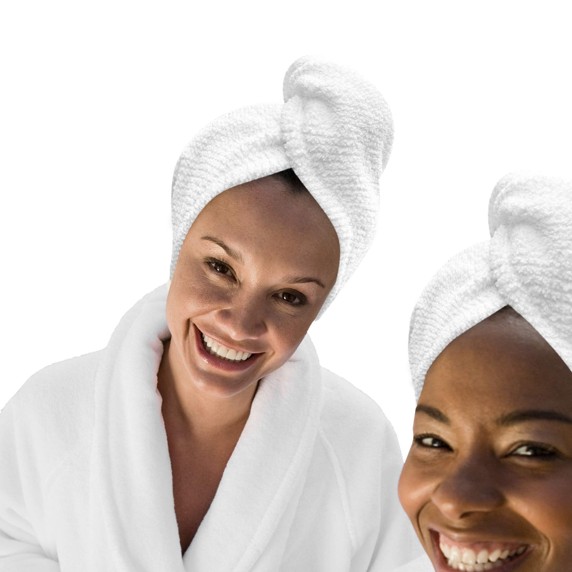 KEEPOZ Hair Towel Wrap Quick Dry 100% Cotton Super Absorbent Turban Head Wrap for Women with Button, Anti Frizz Hair Products, Hair Cap for Curly, Long & Thick Hair (2pcs) (White Check) โ image 1