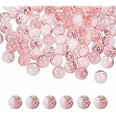 uxcell 100 Pcs 10mm Crackle Glass Beads for Jewelry Making, Crystal Glass Round Spacer Beads Bulk Loose Beads for DIY Craft Earring Necklace Bracelet Jewelry, Pink