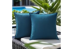 NASIGORENG Pack of 2 Waterproof Pillow Covers Decorative Outdoor Pillows Sofa Cushion Covers Garden Spring Pillowcase Couch Cushion Cases for Patio Balcony Tent Sunbrella Beach Deck 20x20 Inch Navy Blue