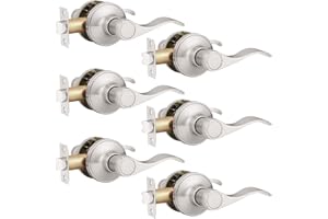 Probrico Door Handles 6 Pack Passage Door Lever, Non-Locking Door Handle Set for Hallway or Closets, Keyless Brushed Nickel Wave Door Lock
