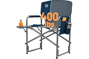 TIMBER RIDGE Aluminum Oversized Camping Chair, Lightweight Portable Directors Chair with Side Table Detachable Side Pocket for Outdoor Camping, Lawn, Picnic, Support 400lbs Blue