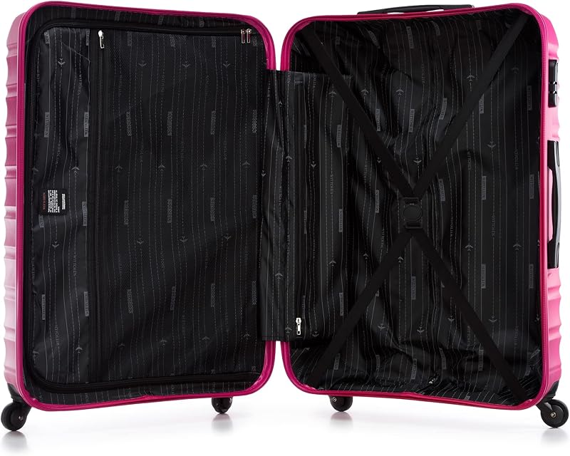 Valigia da viaggio grande trolley valigia check-in guscio rigido ABS 4 ruote piroettanti chiusura a combinazione maniglia telescopica Groove Line rosa Ryanair/ITA Airways/easyJet/Wizz Air