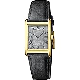 FROVBOR Gold Watches for Women with Leather Strap Sapphire Crystal Glass Rectangular Case Meteorite Surface Roman Dial