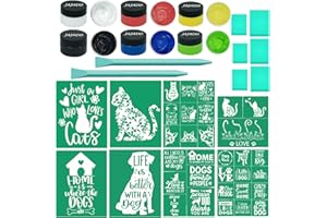 JAJADO Self-Adhesive Silk Screen Stencils Pet Chalk Paste Starter Kits 22 Pcs, Dog Mesh Transfers Chalk Paste Paint for Stencil Painting on Wood DIY T-Shirt Porch Sign Farmhosue Cat Decoration
