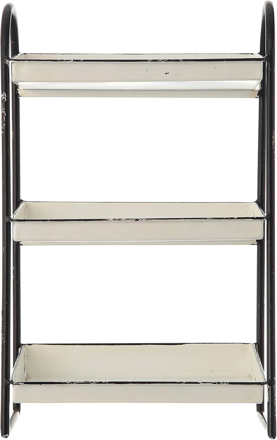 Creative Co-op Heavily Distressed 3-Tier Metal Tray with Black Frame & Rim, White