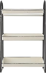 Creative Co-op Heavily Distressed 3-Tier Metal Tray with Black Frame & Rim, White