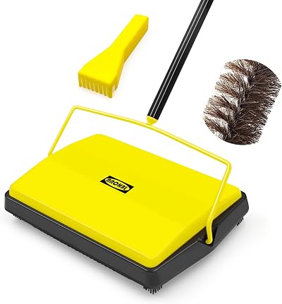 JEHONN Carpet Sweeper Manual with Horsehair Dual Rollers Yellow